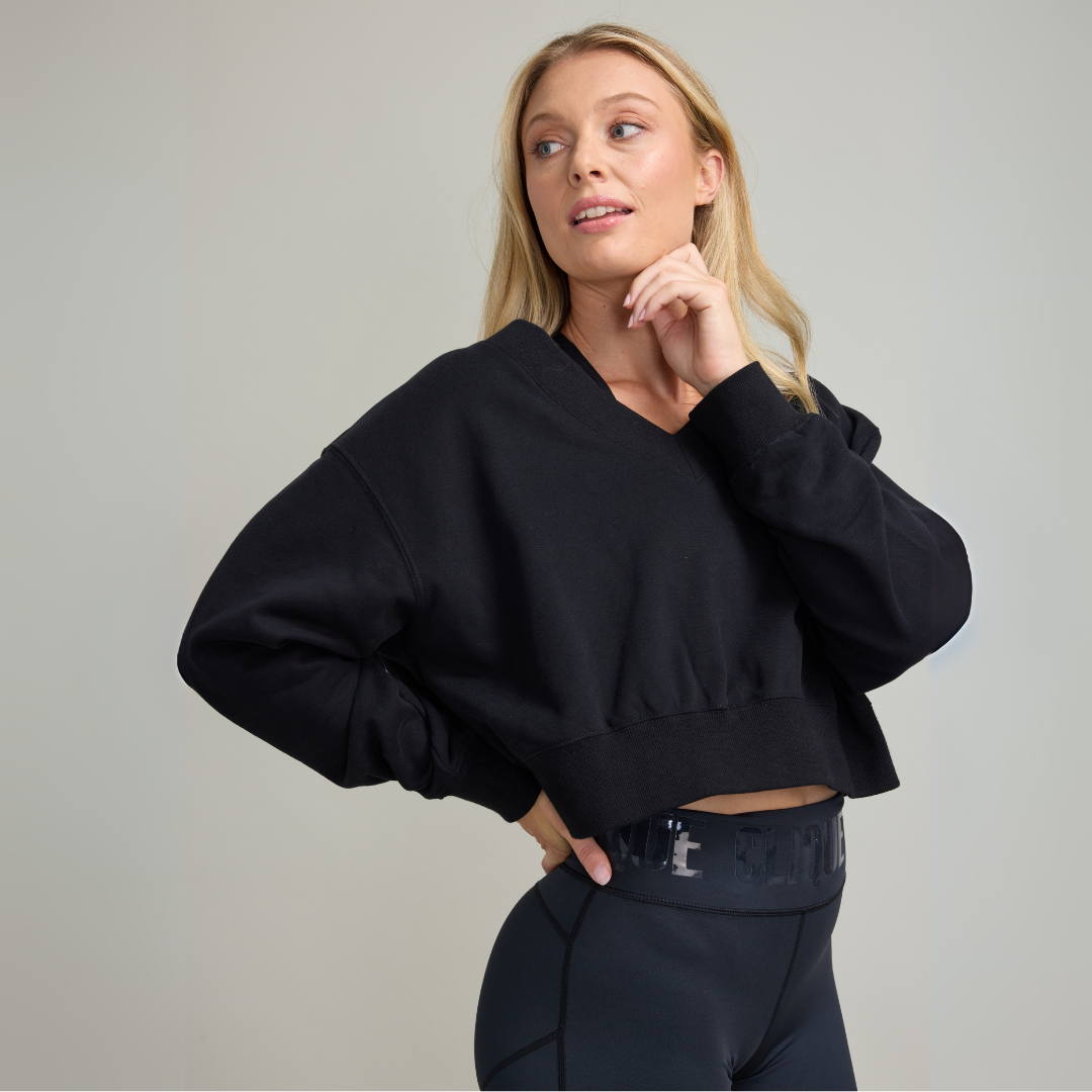 Crop V Neck Sweat Black