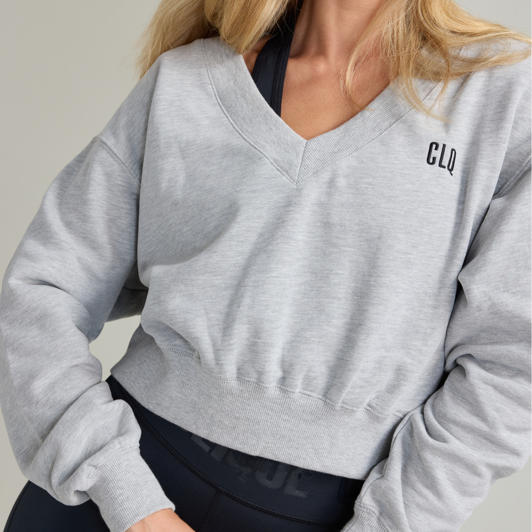 Crop V Neck Sweat Grey Marle