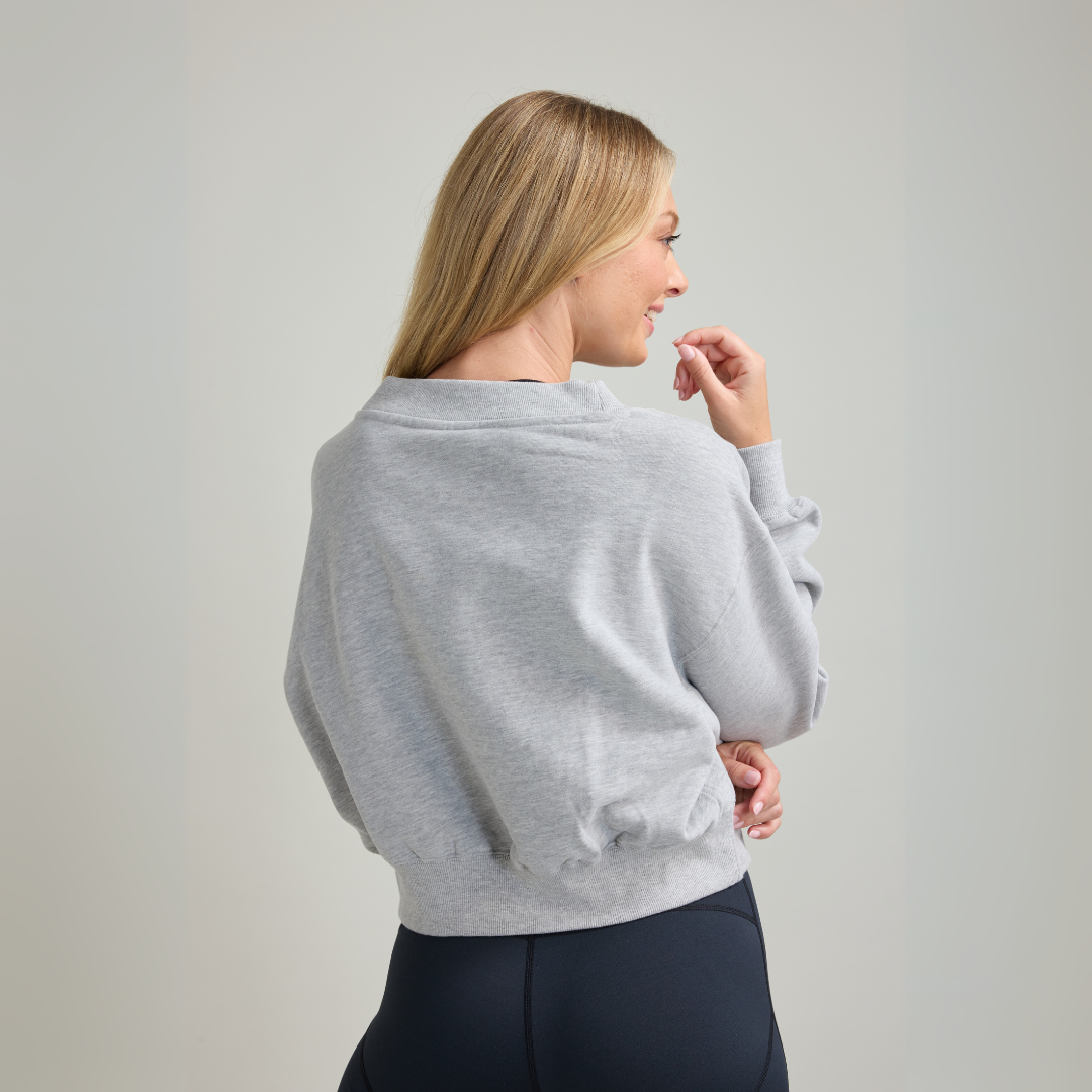 Crop V Neck Sweat Grey Marle